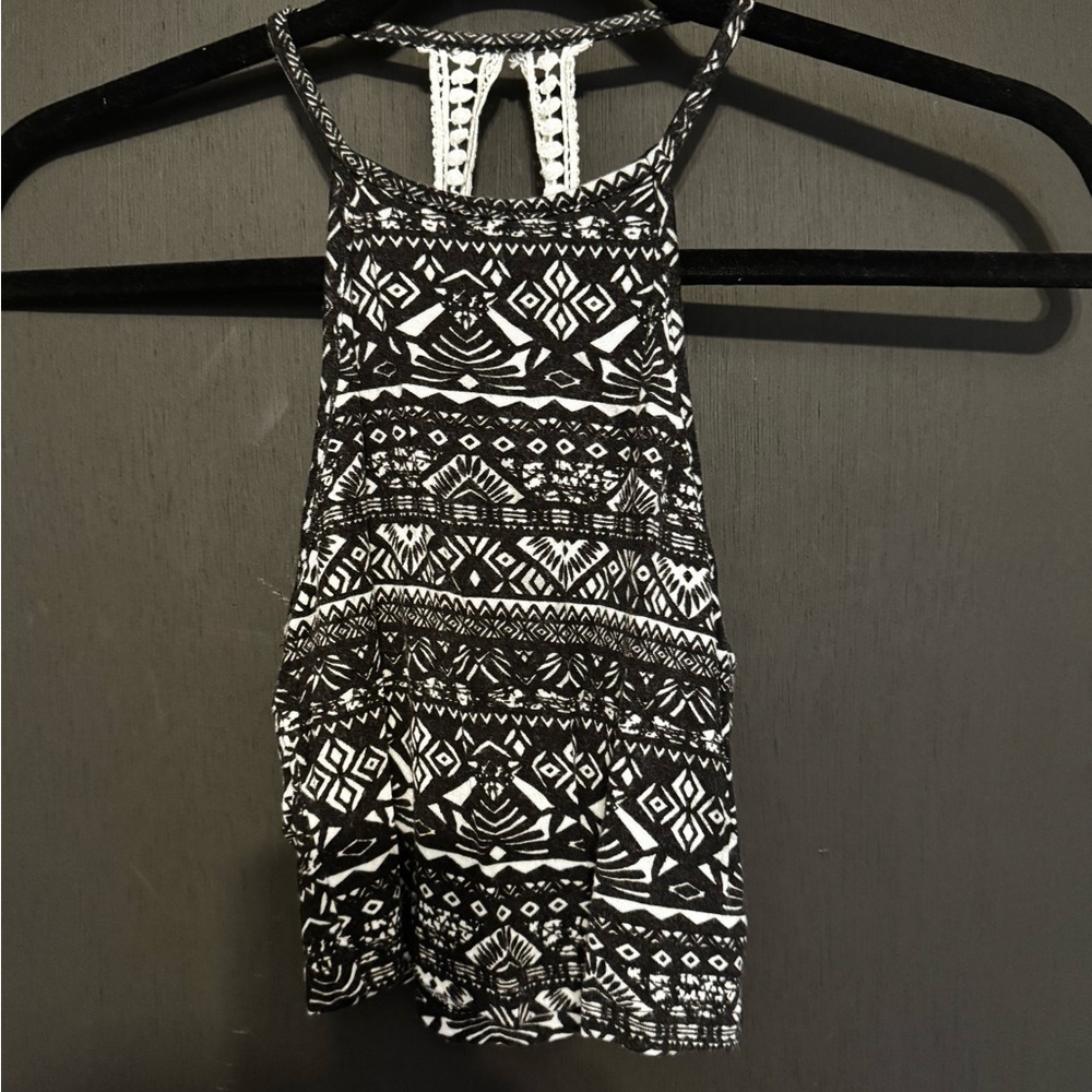 La Hearts Black & White Tribal Crochet-Trim Tank